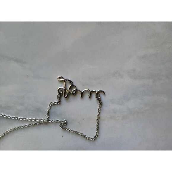 Cursive Love Pendant Necklace Silver Tone With Rhinestone - Picture 4 of 5